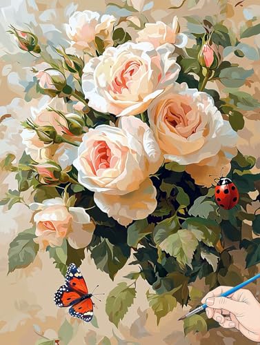Malen Nach Zahlen Erwachsene Blumen Malen Nach Zahlen Schmetterling DIY Set Ewachsene Paint by Numbers Adult mit Pinseln und Acrylfarbe Handgemalt Ölgemälde Kit Geschenke für Frauen Deko 50x70cm J-48 von Jaeixouu