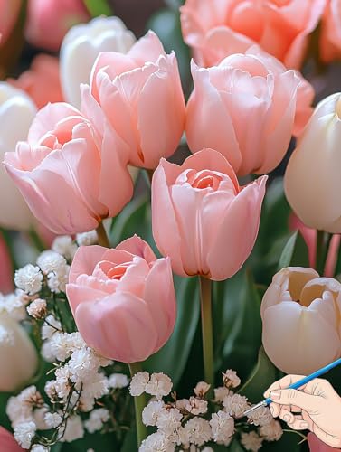 Malen Nach Zahlen Erwachsene Blumen Malen Nach Zahlen Schönheit DIY Set Ewachsene Paint by Numbers Adult mit Pinseln und Acrylfarbe Handgemalt Ölgemälde Kit für Geschenke für Frauen Deko 70x90cm H-50 von Jaeixouu