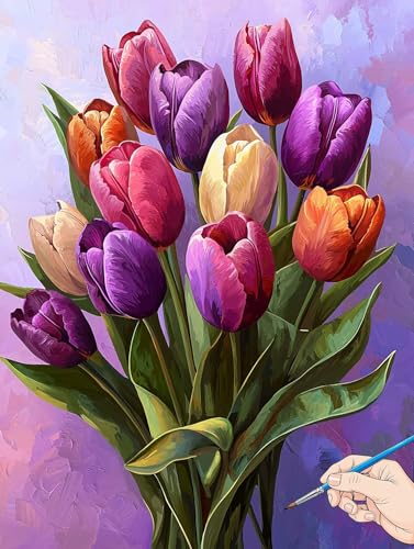 Malen Nach Zahlen Erwachsene Blumen Malen Nach Zahlen Tulpe DIY Set Ewachsene Paint by Numbers Adult mit Pinseln und Acrylfarbe Handgemalt Ölgemälde Geschenke für Frauen Halloween Deko 30x40cm A-71 von Jaeixouu