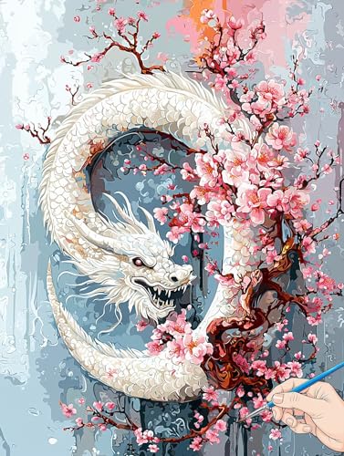 Malen Nach Zahlen Erwachsene Drachen Malen Nach Zahlen Blumen DIY Set Ewachsene Paint by Numbers Adult mit Pinseln und Acrylfarbe Handgemalt Ölgemälde Kit für Geschenke für Frauen Deko 70x90cm B-62 von Jaeixouu