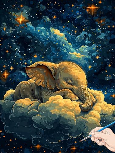 Malen Nach Zahlen Erwachsene Elefant Malen Nach Zahlen Sternennacht DIY Set Ewachsene Paint by Numbers Adult mit Pinseln und Acrylfarbe Handgemalt Ölgemälde Kit Geschenke für Frauen Deko 70x90cm B-78 von Jaeixouu