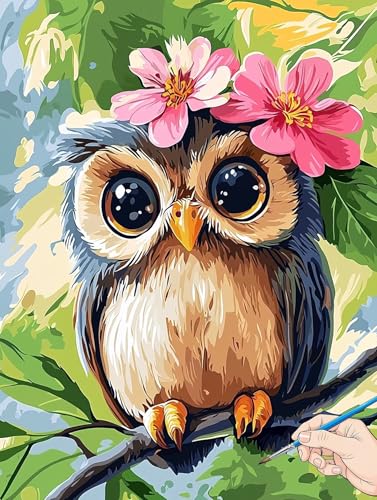 Malen Nach Zahlen Erwachsene Eule Malen Nach Zahlen Kinder ab 10 Blumen Set Basteln Erwachsene DIY Paint by Numbers Adult Acrylfarbe Ölgemälde Bastelset für Geschenke Deko Wohnzimmer 30x40cm I-90 von Jaeixouu