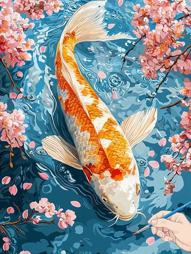 Malen Nach Zahlen Erwachsene Fisch Malen Nach Zahlen Kinder ab 10 Blumen Set Basteln Erwachsene DIY Paint by Numbers Adult Acrylfarbe Ölgemälde Bastelset für Geschenke Deko Wohnzimmer 40x50cm B-55 von Jaeixouu