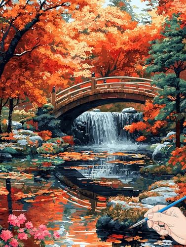 Malen Nach Zahlen Erwachsene Herbst Malen Nach Zahlen Kinder ab 10 Landschaft Set Basteln Erwachsene DIY Paint by Numbers Adult Acrylfarbe Ölgemälde Bastelset Geschenke Deko Wohnzimmer 60x80cm C-94 von Jaeixouu