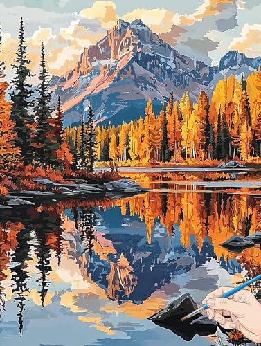 Malen Nach Zahlen Erwachsene Herbst Malen Nach Zahlen Landschaft DIY Set Ewachsene Paint by Numbers Adult mit Pinseln und Acrylfarbe Handgemalt Ölgemälde Kit für Geschenke für Frauen Deko 60x80cm C-73 von Jaeixouu