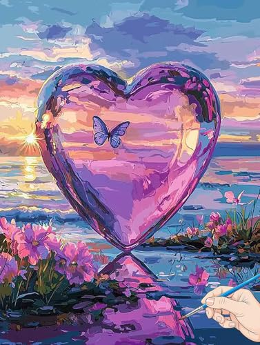Malen Nach Zahlen Erwachsene Herz Malen Nach Zahlen Kinder ab 10 Strand Set Basteln Erwachsene DIY Paint by Numbers Adult Acrylfarbe Ölgemälde Bastelset für Geschenke Deko Wohnzimmer 40x50cm C-64 von Jaeixouu