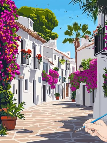 Malen Nach Zahlen Erwachsene Italien Malen Nach Zahlen Landschaft DIY Set Ewachsene Paint by Numbers Adult mit Pinseln und Acrylfarbe Handgemalt Ölgemälde Kit Geschenke für Frauen Deko 30x40cm I-19 von Jaeixouu