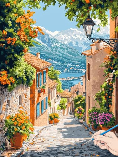 Malen Nach Zahlen Erwachsene Italien Malen Nach Zahlen Landschaft DIY Set Ewachsene Paint by Numbers Adult mit Pinseln und Acrylfarbe Handgemalt Ölgemälde Kit Geschenke für Frauen Deko 70x90cm I-37 von Jaeixouu