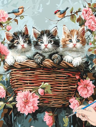 Malen Nach Zahlen Erwachsene Katze Malen Nach Zahlen Blumen DIY Set Ewachsene Paint by Numbers Adult mit Pinseln und Acrylfarbe Handgemalt Ölgemälde Geschenke für Frauen Halloween Deko 40x50cm J-40 von Jaeixouu