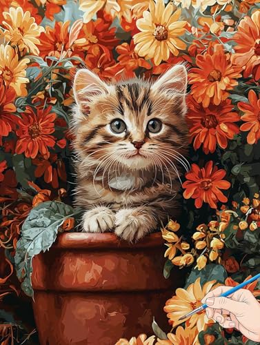 Malen Nach Zahlen Erwachsene Katze Malen Nach Zahlen Blumen DIY Set Ewachsene Paint by Numbers Adult mit Pinseln und Acrylfarbe Handgemalt Ölgemälde Geschenke für Frauen Halloween Deko 60x80cm H-78 von Jaeixouu