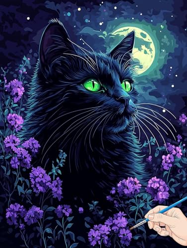 Malen Nach Zahlen Erwachsene Katze Malen Nach Zahlen Blumen DIY Set Ewachsene Paint by Numbers Adult mit Pinseln und Acrylfarbe Handgemalt Ölgemälde Geschenke für Frauen Halloween Deko 60x80cm I-83 von Jaeixouu