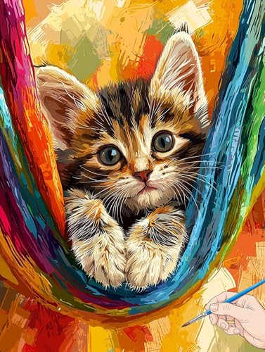 Malen Nach Zahlen Erwachsene Katze Malen Nach Zahlen Kinder ab 10 Niedlich Set Basteln Erwachsene DIY Paint by Numbers Adult Acrylfarbe Ölgemälde Bastelset für Geschenke Deko Wohnzimmer 30x40cm I-56 von Jaeixouu