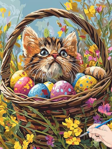 Malen Nach Zahlen Erwachsene Katze Malen Nach Zahlen Ostern DIY Set Ewachsene Paint by Numbers Adult mit Pinseln und Acrylfarbe Handgemalt Ölgemälde Geschenke für Frauen Halloween Deko 40x50cm C-71 von Jaeixouu