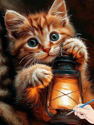Malen Nach Zahlen Erwachsene Katze Malen Nach Zahlen Retro DIY Set Ewachsene Paint by Numbers Adult mit Pinseln und Acrylfarbe Handgemalt Ölgemälde Kit Geschenke für Frauen Halloween Deko 40x50cm J-26 von Jaeixouu