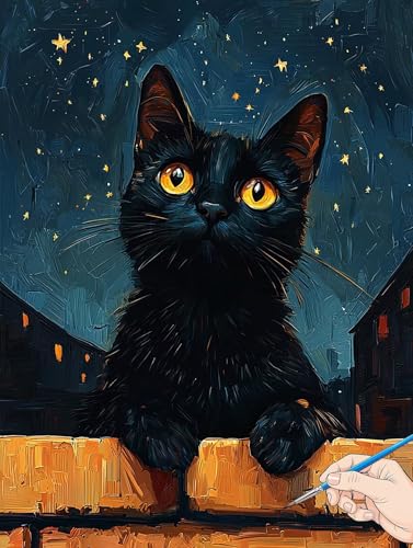 Malen Nach Zahlen Erwachsene Katze Malen Nach Zahlen Sternennacht DIY Set Ewachsene Paint by Numbers Adult mit Pinseln und Acrylfarbe Handgemalt Ölgemälde Kit Geschenke für Frauen Deko 70x90cm B-90 von Jaeixouu