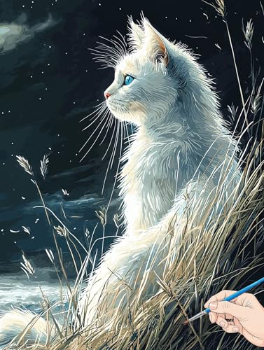Malen Nach Zahlen Erwachsene Katze Malen Nach Zahlen Tiere DIY Set Ewachsene Paint by Numbers Adult mit Pinseln und Acrylfarbe Handgemalt Ölgemälde Kit Geschenke für Frauen Halloween Deko 50x70cm H-02 von Jaeixouu