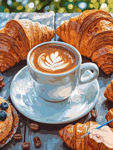 Malen Nach Zahlen Erwachsene Küche Malen Nach Zahlen Kinder ab 10 Kaffee Set Basteln Erwachsene DIY Paint by Numbers Adult Acrylfarbe Ölgemälde Bastelset für Geschenke Deko Wohnzimmer 60x80cm I-20 von Jaeixouu
