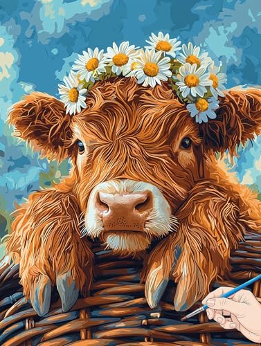 Malen Nach Zahlen Erwachsene Kuh Malen Nach Zahlen Blumen DIY Set Ewachsene Paint by Numbers Adult mit Pinseln und Acrylfarbe Handgemalt Ölgemälde Kit Geschenke für Frauen Halloween Deko 70x90cm G-63 von Jaeixouu