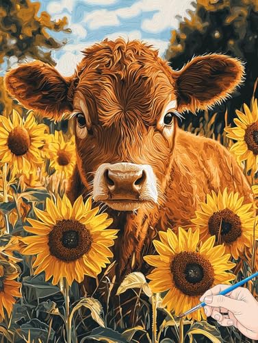 Malen Nach Zahlen Erwachsene Kuh Malen Nach Zahlen Kinder ab 10 Blumen Set Basteln Erwachsene Paint by Numbers Adult Acrylfarbe Ölgemälde Bastelset Herbstdeko Geschenke Deko Wohnzimmer 70x90cm I-42 von Jaeixouu