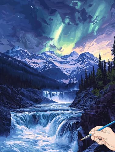 Malen Nach Zahlen Erwachsene Landschaft Malen Nach Zahlen Aurora DIY Set Ewachsene Paint by Numbers Adult mit Pinseln und Acrylfarbe Handgemalt Ölgemälde Kit für Geschenke für Frauen Deko 60x80cm I-51 von Jaeixouu