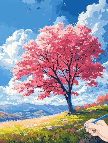 Malen Nach Zahlen Erwachsene Landschaft Malen Nach Zahlen Baum DIY Set Ewachsene Paint by Numbers Adult mit Pinseln und Acrylfarbe Handgemalt Ölgemälde Kit für Geschenke für Frauen Deko 40x50cm H-52 von Jaeixouu