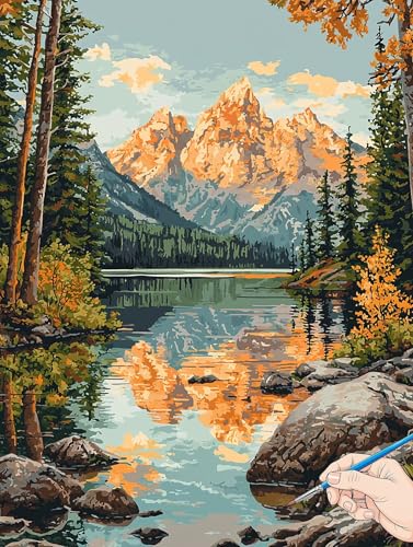 Malen Nach Zahlen Erwachsene Landschaft Malen Nach Zahlen Berge DIY Set Ewachsene Paint by Numbers Adult mit Pinseln und Acrylfarbe Handgemalt Ölgemälde Kit für Geschenke für Frauen Deko 60x80cm B-04 von Jaeixouu