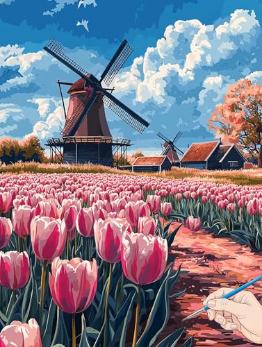 Malen Nach Zahlen Erwachsene Landschaft Malen Nach Zahlen Blumen DIY Set Ewachsene Paint by Numbers Adult mit Pinseln und Acrylfarbe Handgemalt Ölgemälde Kit für Geschenke für Frauen Deko 30x40cm J-44 von Jaeixouu