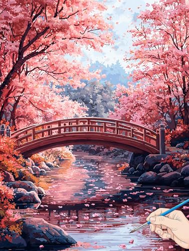 Malen Nach Zahlen Erwachsene Landschaft Malen Nach Zahlen Brücke DIY Set Ewachsene Paint by Numbers Adult mit Pinseln und Acrylfarbe Handgemalt Ölgemälde Kit für Geschenke für Frauen Deko 30x40cm H-76 von Jaeixouu