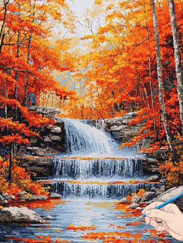 Malen Nach Zahlen Erwachsene Landschaft Malen Nach Zahlen Herbst DIY Set Ewachsene Paint by Numbers Adult mit Pinseln und Acrylfarbe Handgemalt Ölgemälde Kit für Geschenke für Frauen Deko 40x50cm C-89 von Jaeixouu