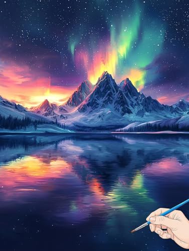 Malen Nach Zahlen Erwachsene Landschaft Malen Nach Zahlen Kinder ab 10 Aurora Set Basteln Erwachsene DIY Paint by Numbers Adult Acrylfarbe Ölgemälde Bastelset Geschenke Deko Wohnzimmer 40x50cm J-63 von Jaeixouu