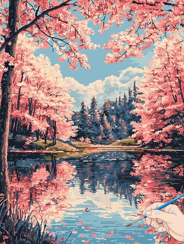 Malen Nach Zahlen Erwachsene Landschaft Malen Nach Zahlen Kinder ab 10 Baum Set Basteln Erwachsene DIY Paint by Numbers Adult Acrylfarbe Ölgemälde Bastelset für Geschenke Deko Wohnzimmer 50x70cm J-53 von Jaeixouu