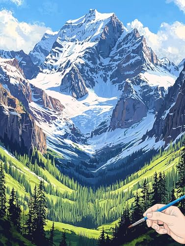 Malen Nach Zahlen Erwachsene Landschaft Malen Nach Zahlen Kinder ab 10 Berge Set Basteln Erwachsene DIY Paint by Numbers Adult Acrylfarbe Ölgemälde Bastelset Geschenke Deko Wohnzimmer 50x70cm I-24 von Jaeixouu