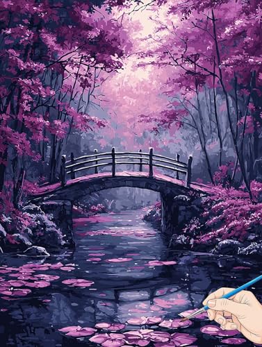 Malen Nach Zahlen Erwachsene Landschaft Malen Nach Zahlen Kinder ab 10 Brücke Set Basteln Erwachsene DIY Paint by Numbers Adult Acrylfarbe Ölgemälde Bastelset Geschenke Deko Wohnzimmer 70x90cm D-01 von Jaeixouu