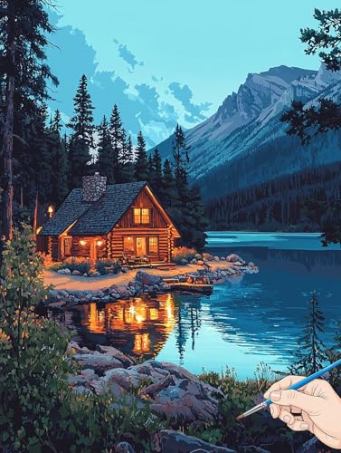Malen Nach Zahlen Erwachsene Landschaft Malen Nach Zahlen Kinder ab 10 Kabine Set Basteln Erwachsene DIY Paint by Numbers Adult Acrylfarbe Ölgemälde Bastelset Geschenke Deko Wohnzimmer 70x90cm B-57 von Jaeixouu