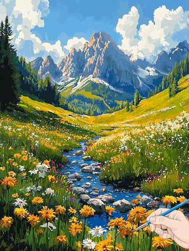Malen Nach Zahlen Erwachsene Landschaft Malen Nach Zahlen Kinder ab 10 Natur Set Basteln Erwachsene DIY Paint by Numbers Adult Acrylfarbe Ölgemälde Bastelset Geschenke Deko Wohnzimmer 40x50cm I-98 von Jaeixouu