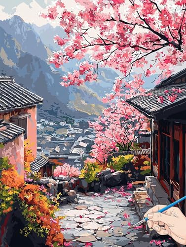 Malen Nach Zahlen Erwachsene Landschaft Malen Nach Zahlen Kinder ab 10 Retro Set Basteln Erwachsene DIY Paint by Numbers Adult Acrylfarbe Ölgemälde Bastelset Geschenke Deko Wohnzimmer 60x80cm C-72 von Jaeixouu