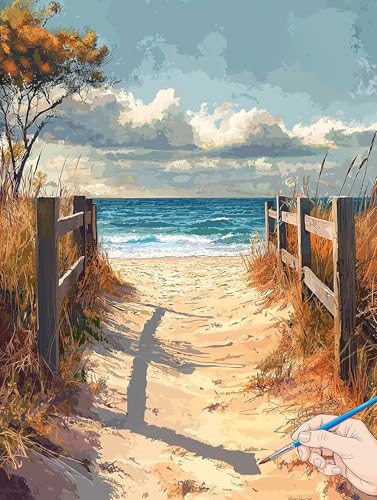 Malen Nach Zahlen Erwachsene Landschaft Malen Nach Zahlen Kinder ab 10 Strand Set Basteln Erwachsene DIY Paint by Numbers Adult Acrylfarbe Ölgemälde Bastelset Geschenke Deko Wohnzimmer 40x50cm H-19 von Jaeixouu