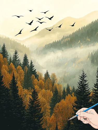 Malen Nach Zahlen Erwachsene Landschaft Malen Nach Zahlen Kinder ab 10 Wald Set Basteln Erwachsene DIY Paint by Numbers Adult Acrylfarbe Ölgemälde Bastelset für Geschenke Deko Wohnzimmer 50x70cm I-70 von Jaeixouu