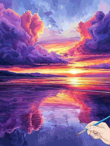 Malen Nach Zahlen Erwachsene Landschaft Malen Nach Zahlen Meer DIY Set Ewachsene Paint by Numbers Adult mit Pinseln und Acrylfarbe Handgemalt Ölgemälde Kit für Geschenke für Frauen Deko 70x90cm H-62 von Jaeixouu
