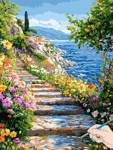 Malen Nach Zahlen Erwachsene Landschaft Malen Nach Zahlen Pflanzen DIY Set Ewachsene Paint by Numbers Adult mit Pinseln und Acrylfarbe Handgemalt Ölgemälde Kit Geschenke für Frauen Deko 60x80cm A-91 von Jaeixouu
