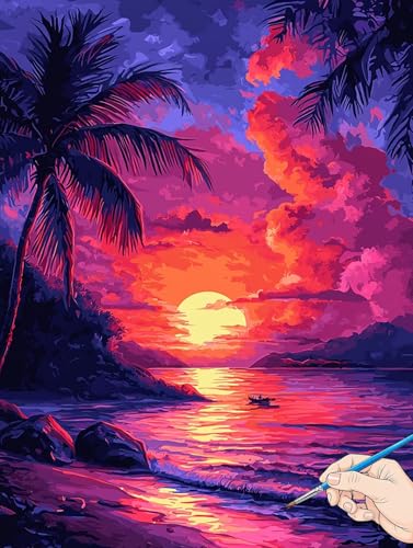 Malen Nach Zahlen Erwachsene Landschaft Malen Nach Zahlen Sonnenuntergang DIY Set Ewachsene Paint by Numbers Adult mit Pinseln und Acrylfarbe Handgemalt Ölgemälde Kit Geschenke für Frauen 30x40cm I-77 von Jaeixouu