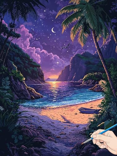 Malen Nach Zahlen Erwachsene Landschaft Malen Nach Zahlen Strand DIY Set Ewachsene Paint by Numbers Adult mit Pinseln und Acrylfarbe Handgemalt Ölgemälde Kit für Geschenke für Frauen Deko 60x80cm J-70 von Jaeixouu