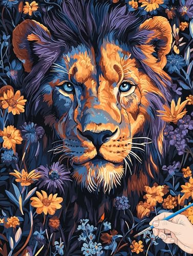 Malen Nach Zahlen Erwachsene Löwe Malen Nach Zahlen Kinder ab 10 Blumen Set Basteln Erwachsene DIY Paint by Numbers Adult Acrylfarbe Ölgemälde Bastelset für Geschenke Deko Wohnzimmer 40x50cm B-11 von Jaeixouu
