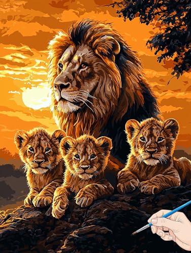 Malen Nach Zahlen Erwachsene Löwe Malen Nach Zahlen Tiere DIY Set Ewachsene Paint by Numbers Adult mit Pinseln und Acrylfarbe Handgemalt Ölgemälde Kit Geschenke für Frauen Halloween Deko 60x80cm G-41 von Jaeixouu