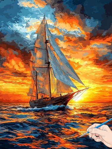 Malen Nach Zahlen Erwachsene Meer Malen Nach Zahlen Boot DIY Set Ewachsene Paint by Numbers Adult mit Pinseln und Acrylfarbe Handgemalt Ölgemälde Kit Geschenke für Frauen Halloween Deko 70x90cm J-50 von Jaeixouu