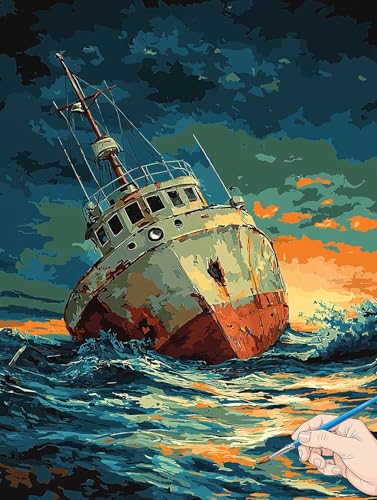 Malen Nach Zahlen Erwachsene Meer Malen Nach Zahlen Kinder ab 10 Boot Set Basteln Erwachsene DIY Paint by Numbers Adult Acrylfarbe Ölgemälde Bastelset Herbstdeko Geschenke Deko Wohnzimmer 30x40cm H-45 von Jaeixouu