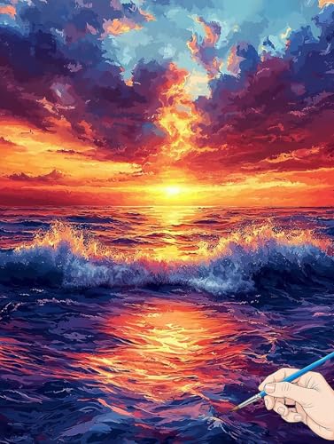 Malen Nach Zahlen Erwachsene Meer Malen Nach Zahlen Kinder ab 10 Sonnenuntergang Set Basteln Erwachsene DIY Paint by Numbers Adult Acrylfarbe Ölgemälde Bastelset Geschenke Deko Wohnzimmer 70x90cm C-98 von Jaeixouu