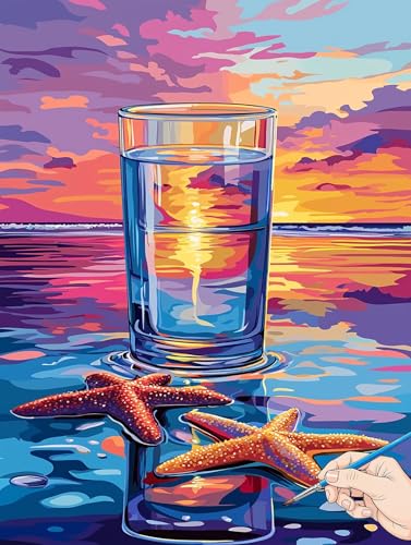 Malen Nach Zahlen Erwachsene Meer Malen Nach Zahlen Landschaft DIY Set Ewachsene Paint by Numbers Adult mit Pinseln und Acrylfarbe Handgemalt Ölgemälde Kit für Geschenke für Frauen Deko 60x80cm J-58 von Jaeixouu
