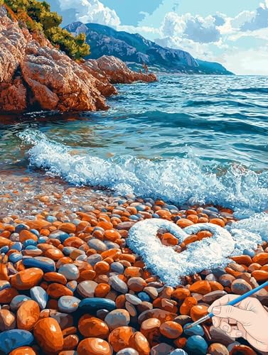 Malen Nach Zahlen Erwachsene Meer Malen Nach Zahlen Strand DIY Set Ewachsene Paint by Numbers Adult mit Pinseln und Acrylfarbe Handgemalt Ölgemälde Kit Geschenke für Frauen Halloween Deko 70x90cm A-85 von Jaeixouu