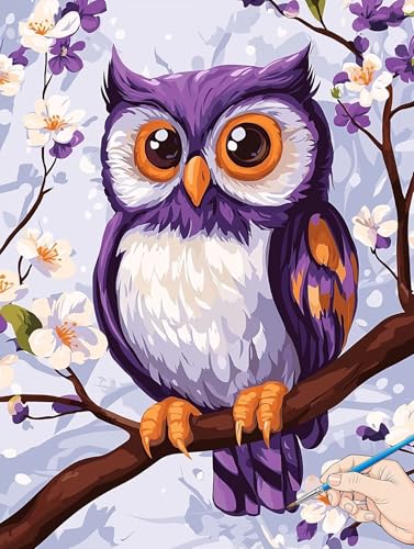 Malen Nach Zahlen Erwachsene Niedlich Malen Nach Zahlen Eule DIY Set Ewachsene Paint by Numbers Adult mit Pinseln und Acrylfarbe Handgemalt Ölgemälde Kit für Geschenke für Frauen Deko 40x50cm I-23 von Jaeixouu